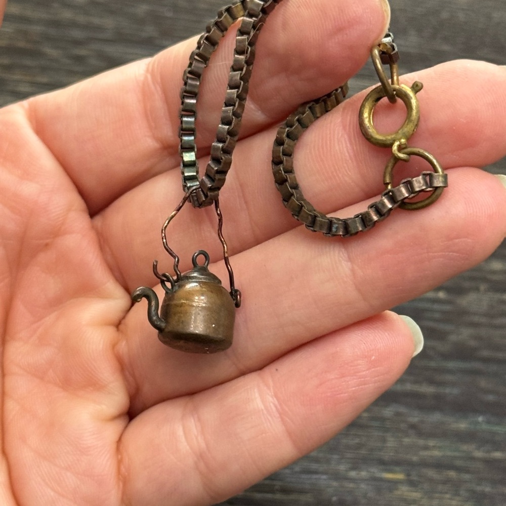 Vintage Bronze Teapot Pendant Necklace